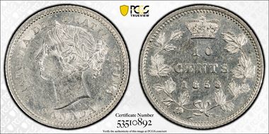 1858 10C Blundered "I" AU58