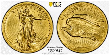 1907 $20 High Relief, Wire Edge N1