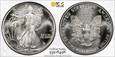 1990 $1 Silver Eagle MS69