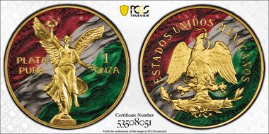(2025) Medal Intaglio Mint 1oz Ag Mexican Flag, Colorized MS70