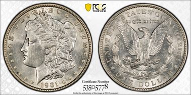 1901 $1 VAM 5, Doubled Ear AU58