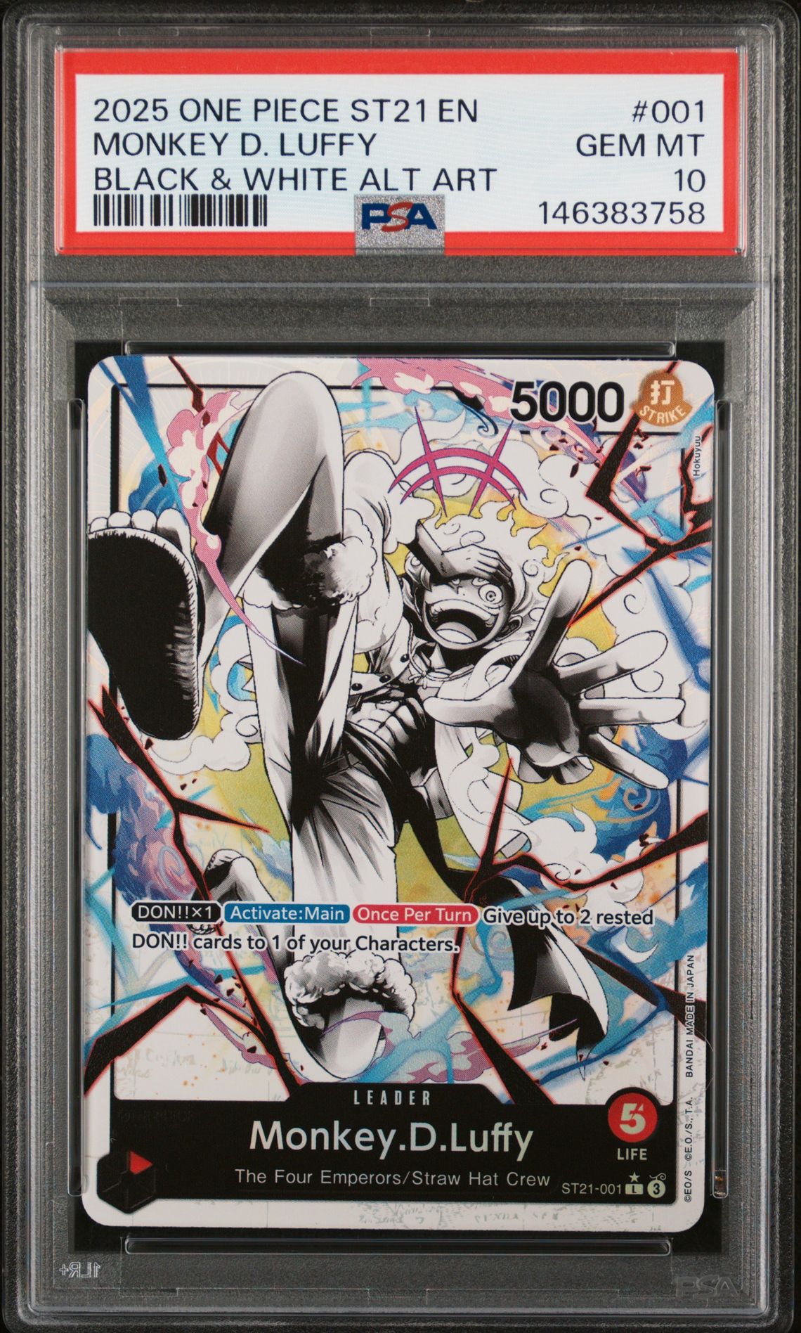 2025 One Piece ONE PIECE STARTER DECK ST21-EX GEAR 5 BLACK & WHITE ALT ART #001 Monkey D. Luffy front