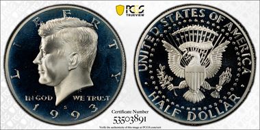 1993-S 50C Silver PR68DCAM