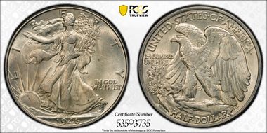 1946 50C Doubled Die Reverse MS64