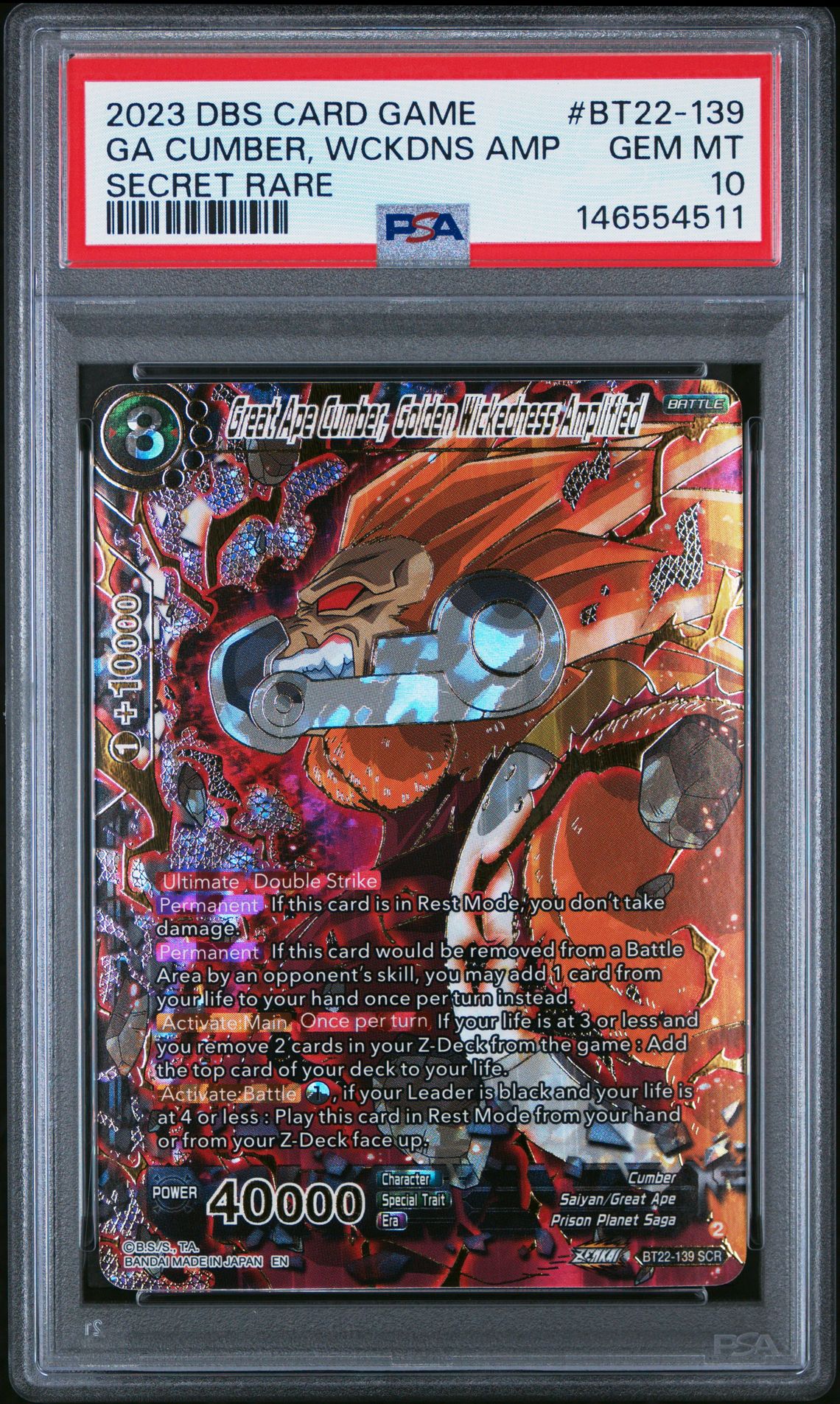 2023 Dragon Ball DRAGON BALL SUPER CARD GAME SERIES 22 CRITICAL BLOW SECRET RARE #BT22-139 Ga Cumber, Wckdns Amp front