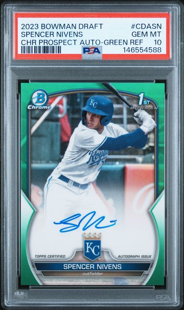 2023 Bowman BOWMAN DRAFT CHROME PROSPECT AUTOGRAPH CHR PROSPECT AUTO-GREEN REF #CDASN Spencer Nivens front