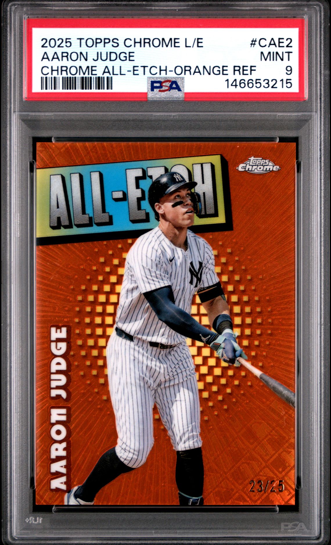 2025 Topps TOPPS CHROME LOGOFRACTOR EDITION CHROME ALL-ETCH CHROME ALL-ETCH-ORANGE REF #CAE2 Aaron Judge front