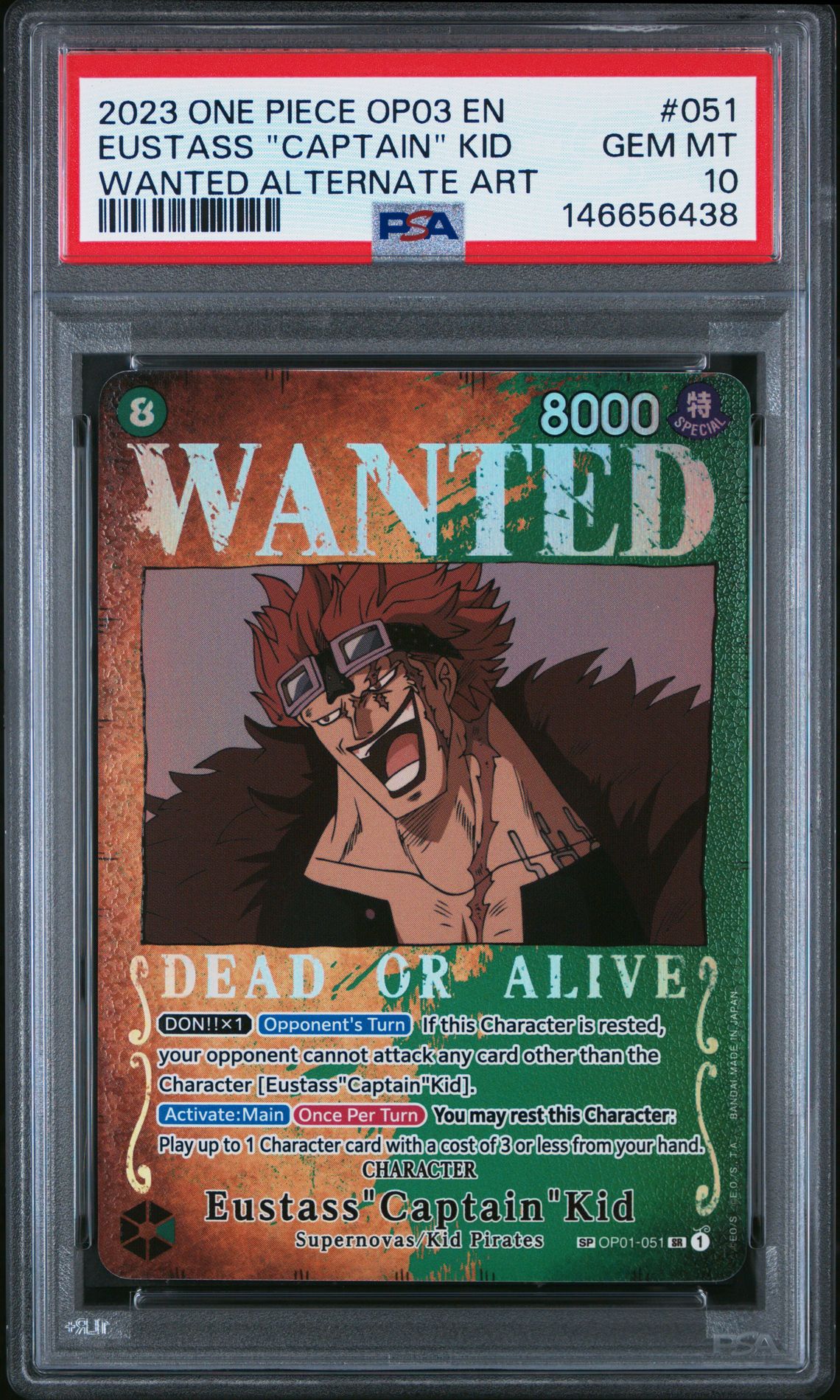 2023 One Piece ONE PIECE OP03-PILLARS OF STRENGTH WANTED ALTERNATE ART #051 Eustass "Captain" Kid front
