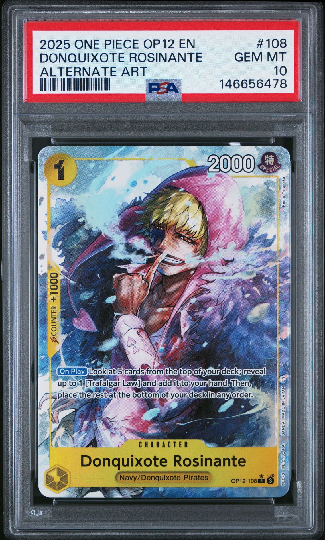 2025 One Piece ONE PIECE OP12-LEGACY OF THE MASTER ALTERNATE ART #108 Donquixote Rosinante front