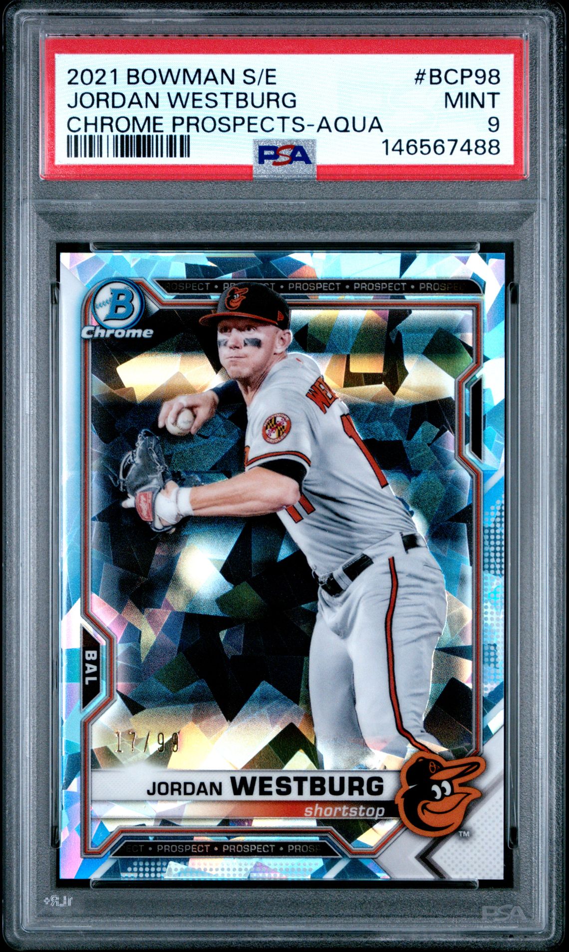 2021 Bowman BOWMAN SAPPHIRE EDITION CHROME PROSPECTS AQUA #BCP98 Jordan Westburg front