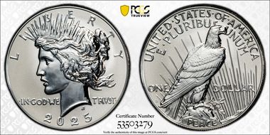 2025-S $1 Peace Dollar Rev PR Two-Coin Reverse Proof Set First Strike PR70