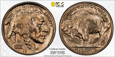 1938-D 5C Overmintmark, FS-514 MS65