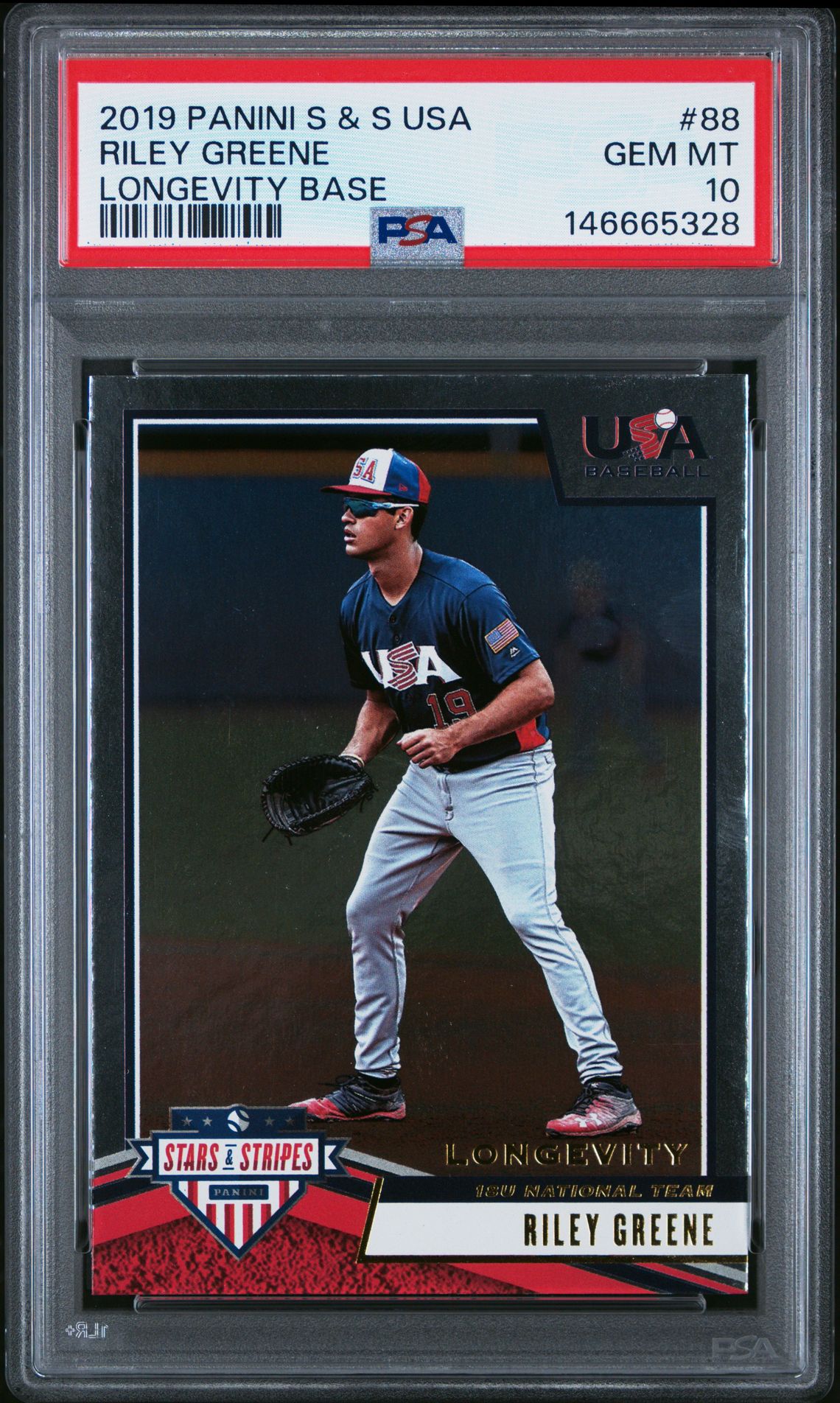 2019 Panini PANINI STARS & STRIPES USA LONGEVITY BASE #88 Riley Greene front