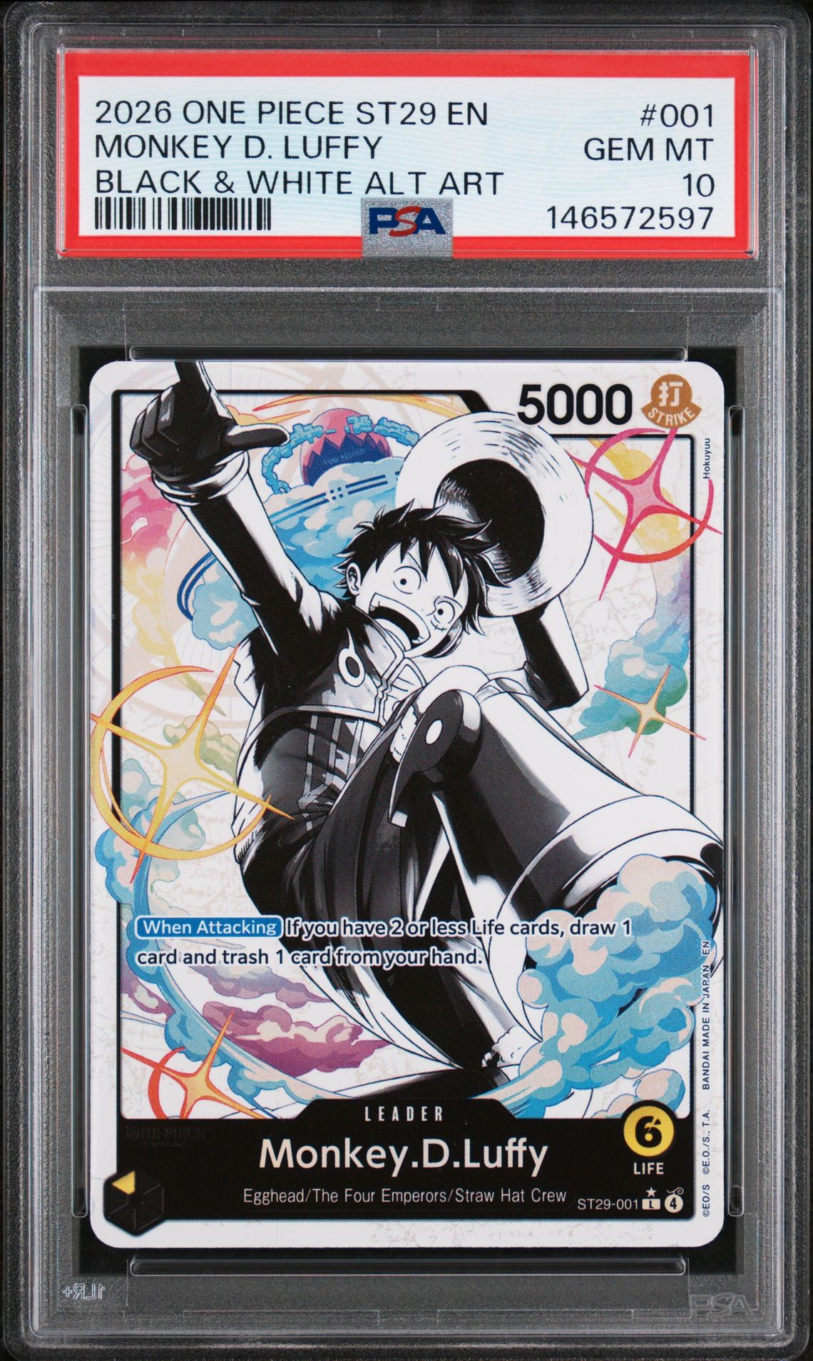 2026 One Piece ONE PIECE STARTER DECK ST29-EGGHEAD BLACK & WHITE ALT ART #001 Monkey D. Luffy front