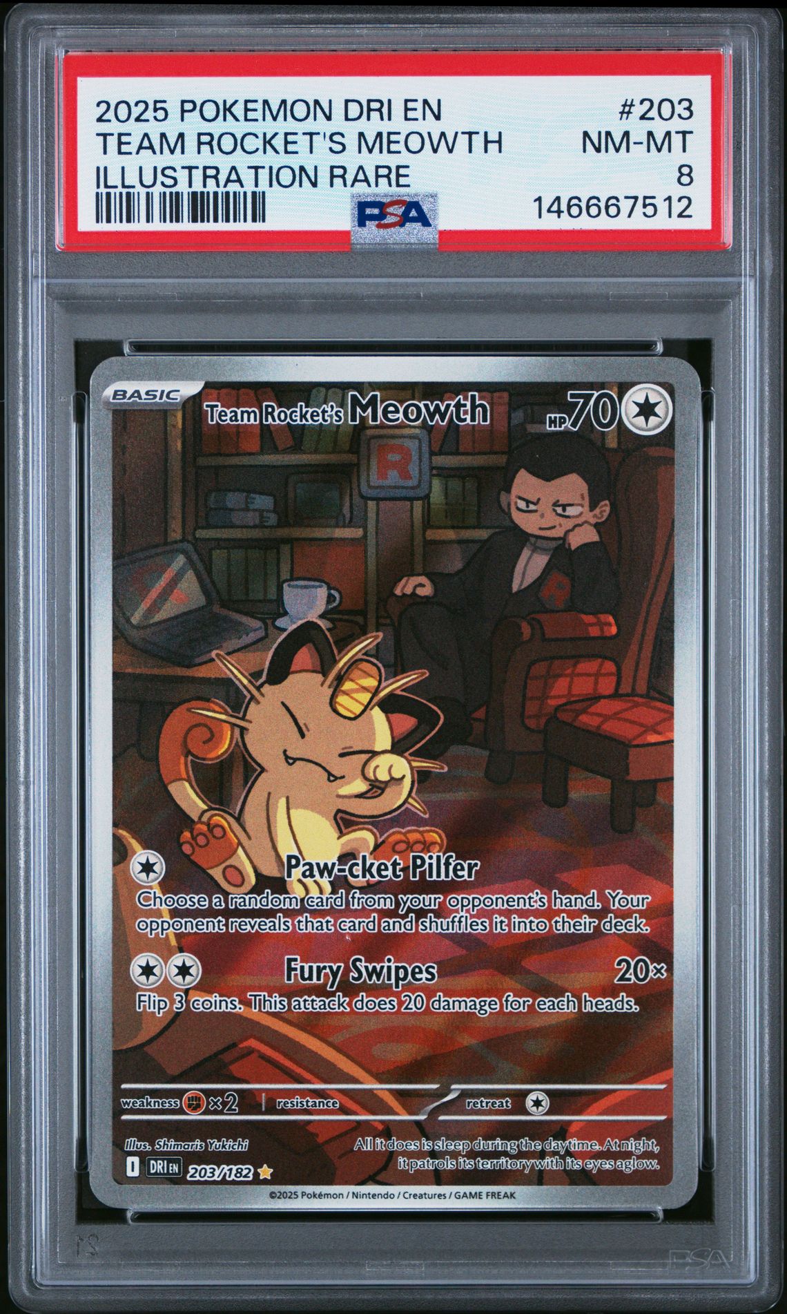 2025 Pokemon POKEMON DRI EN-DESTINED RIVALS ILLUSTRATION RARE #203 Team Rocket's Meowth front