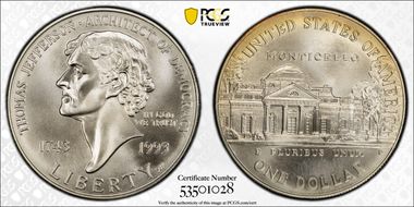 1993-P $1 Jefferson MS68
