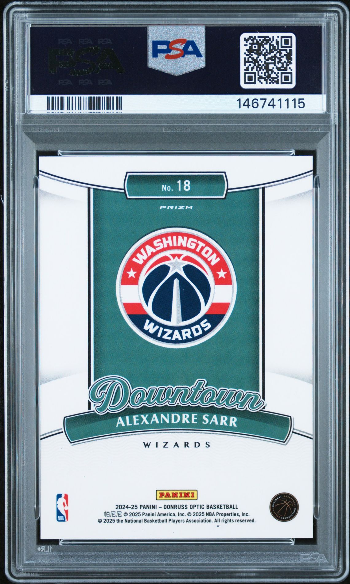 2024 Panini Donruss Optic Downtown Alexandre Sarr #18 Gem Mt 10 back