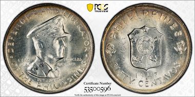 1947-S 50C Douglas MacArthur KM-184  Ag MS64