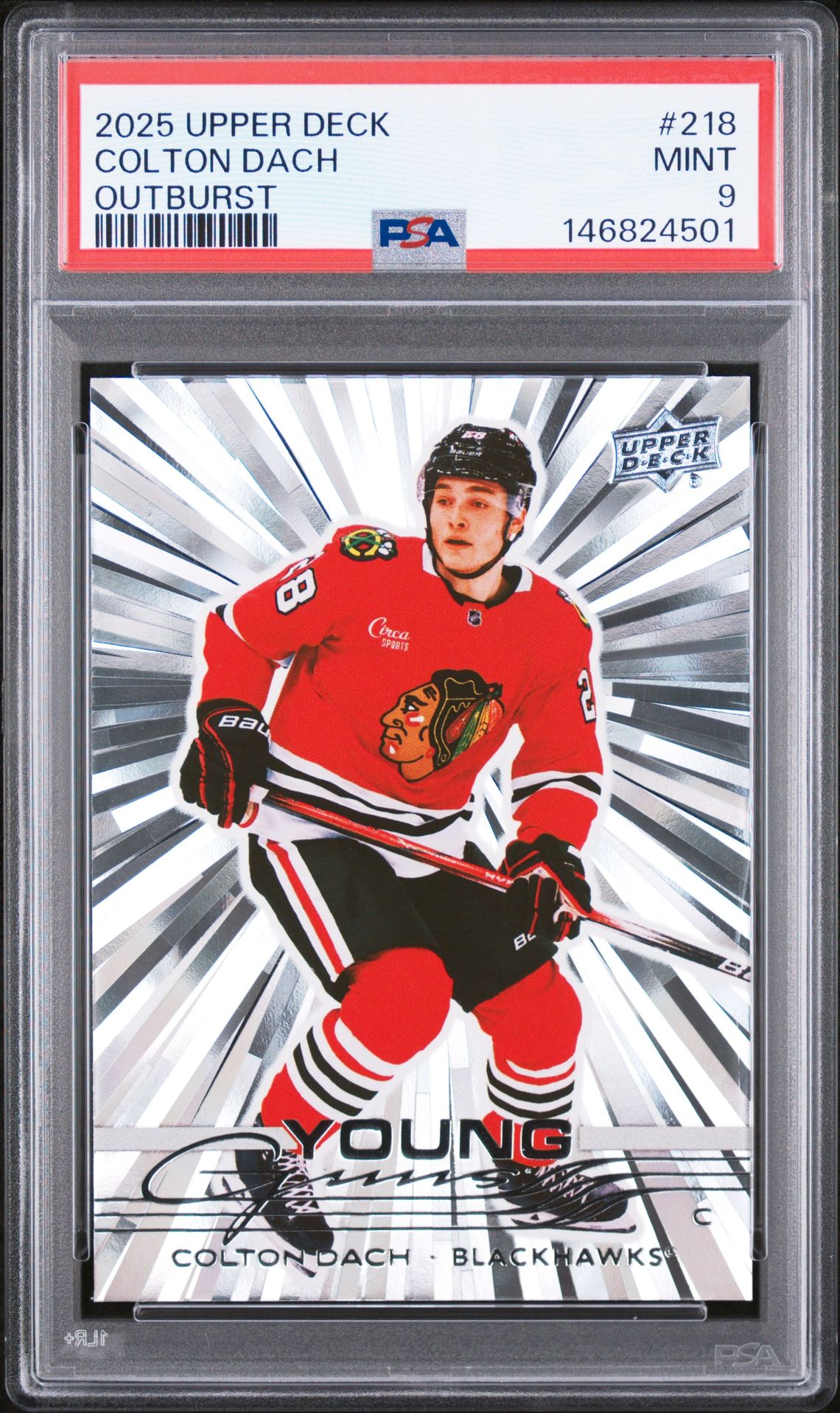 2025 Upper Deck Colton Dach #218 (Outburst) Mint 9 front