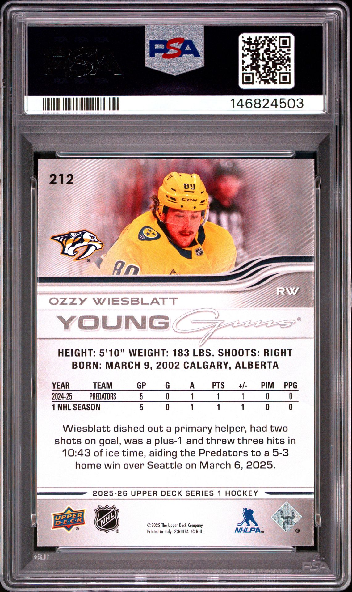 2025 Upper Deck Ozzy Wiesblatt #212 Mint 9 back