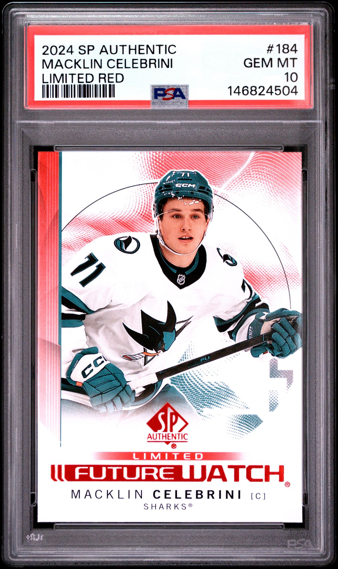 2024 Upper Deck Sp Authentic Macklin Celebrini #184 (Limited Red) Gem Mt 10 front