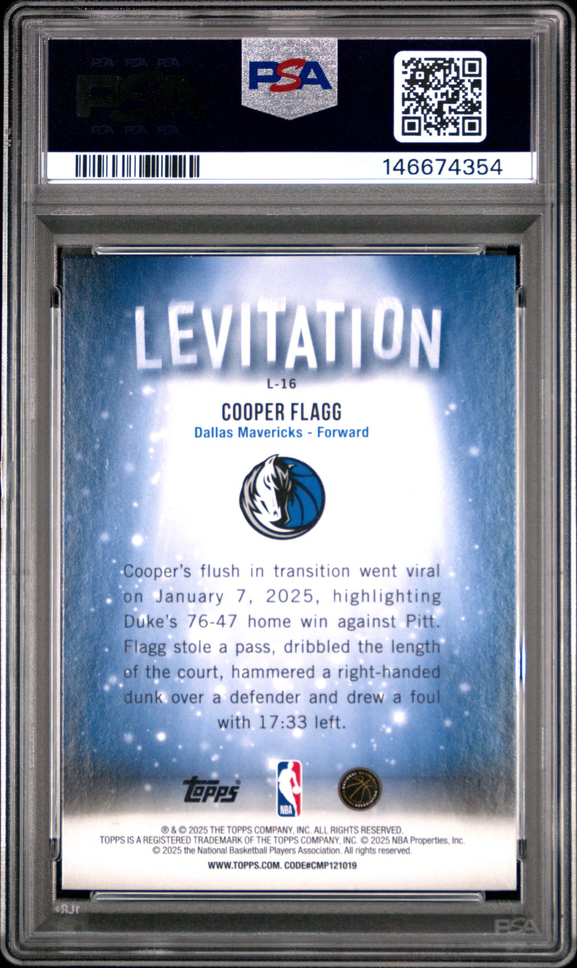 2025 Topps Levitation Cooper Flagg #L-16 Mint 9 back