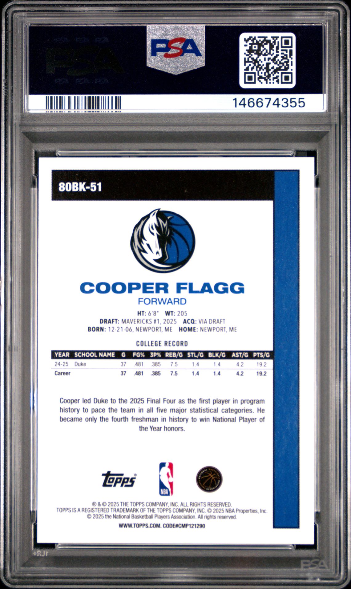2025 Topps 1980-81 Topps Basketball Cooper Flagg #80Bk-51 Mint 9 back