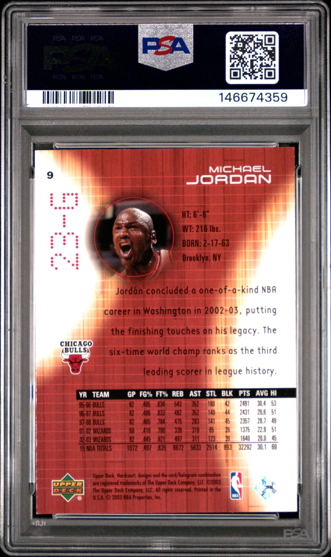 2003 Upper Deck Hardcourt Michael Jordan #9 Mint 9 back