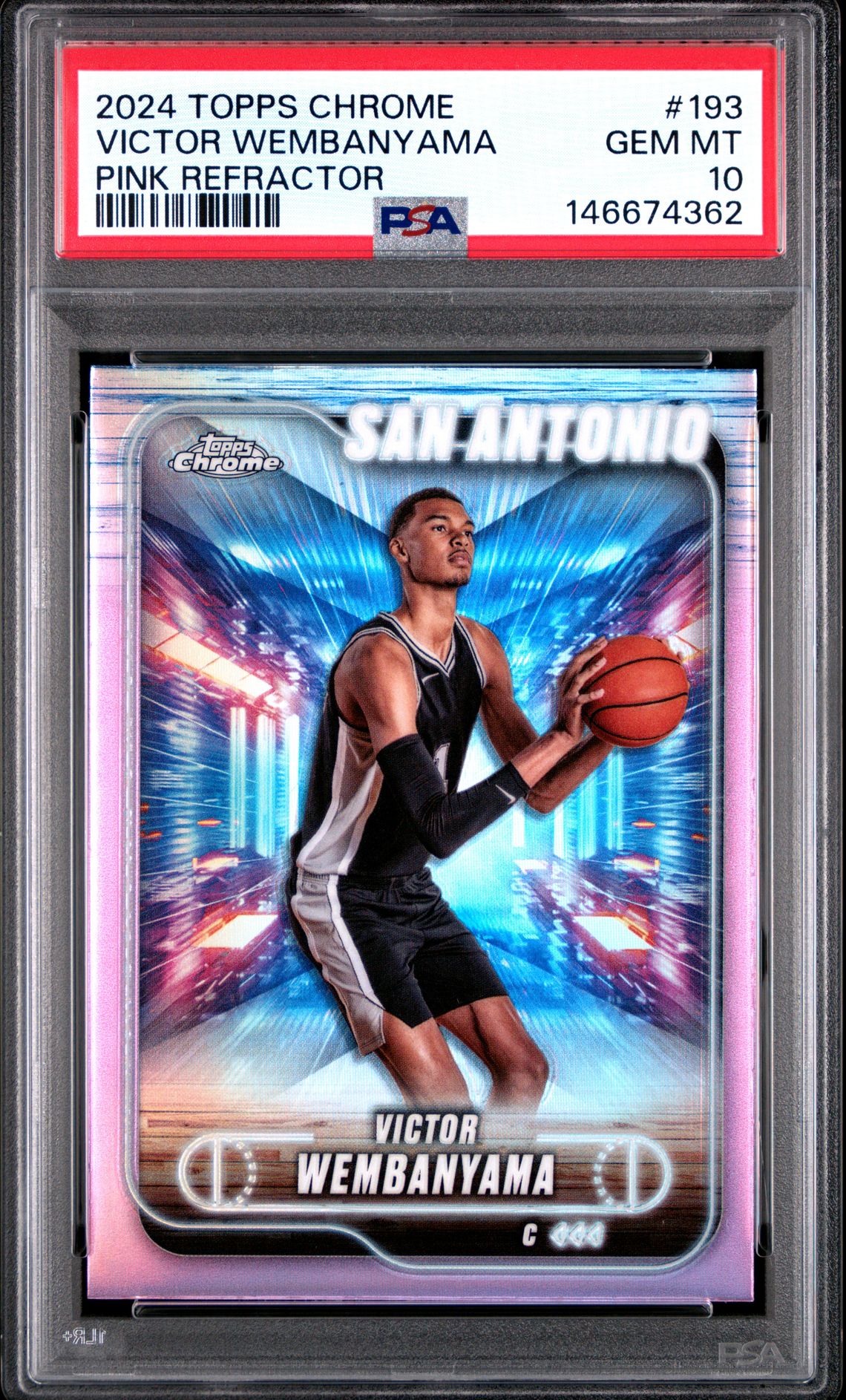 2024 Topps Chrome Victor Wembanyama #193 (Pink Refractor) Gem Mt 10 front view - PSA graded GEM MT 10