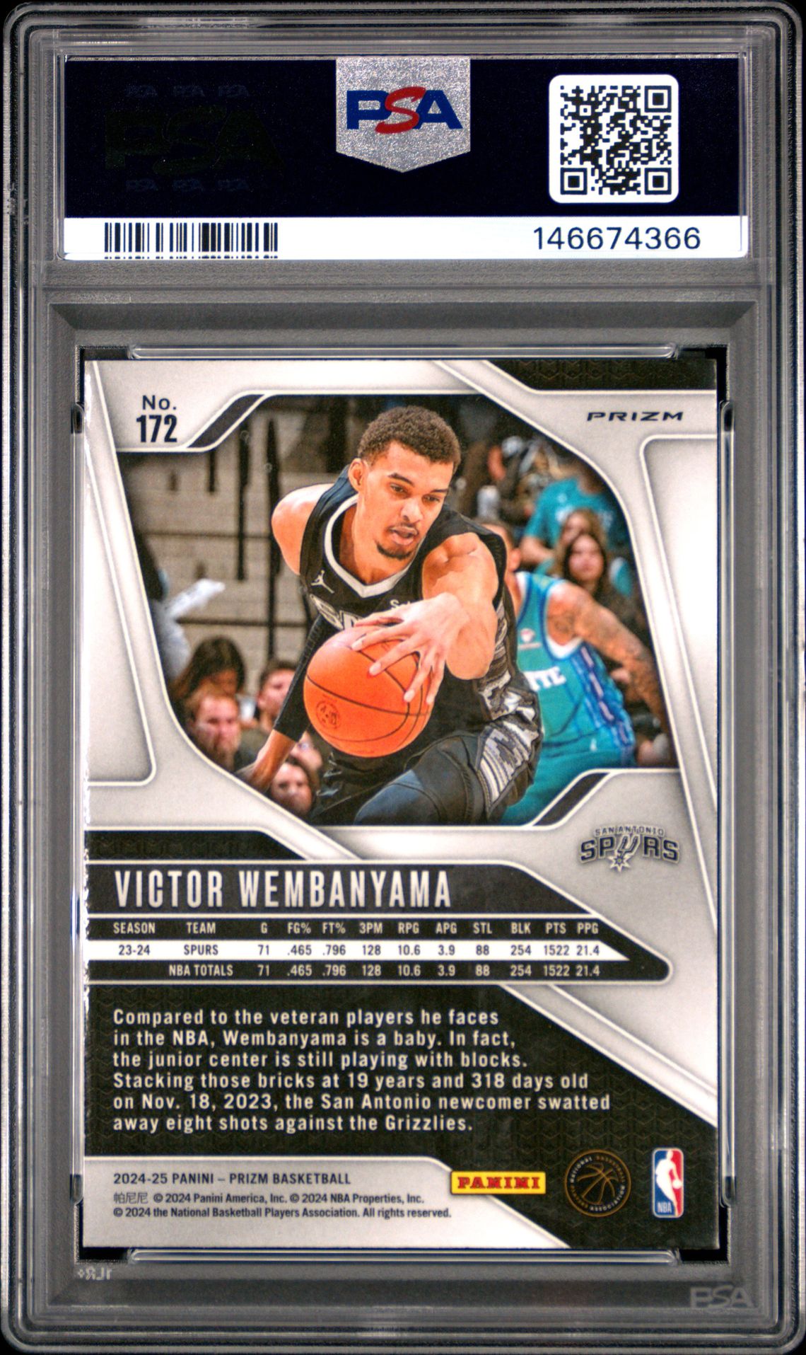 2024 Panini Prizm Victor Wembanyama #172 (Pink Ice) Nm 7 back
