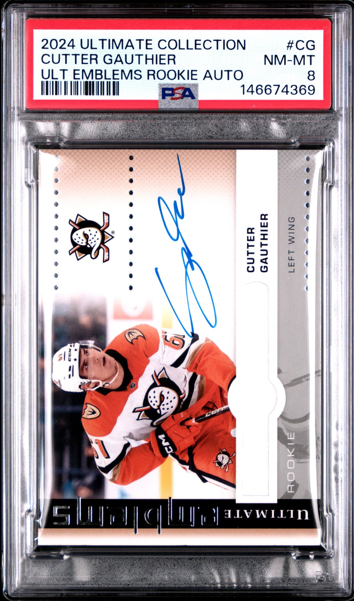 2024 Upper Deck Ultimate Collection Ultimate Emblems Rookie Autographs Cutter Gauthier #Cg Nm-Mt 8 front