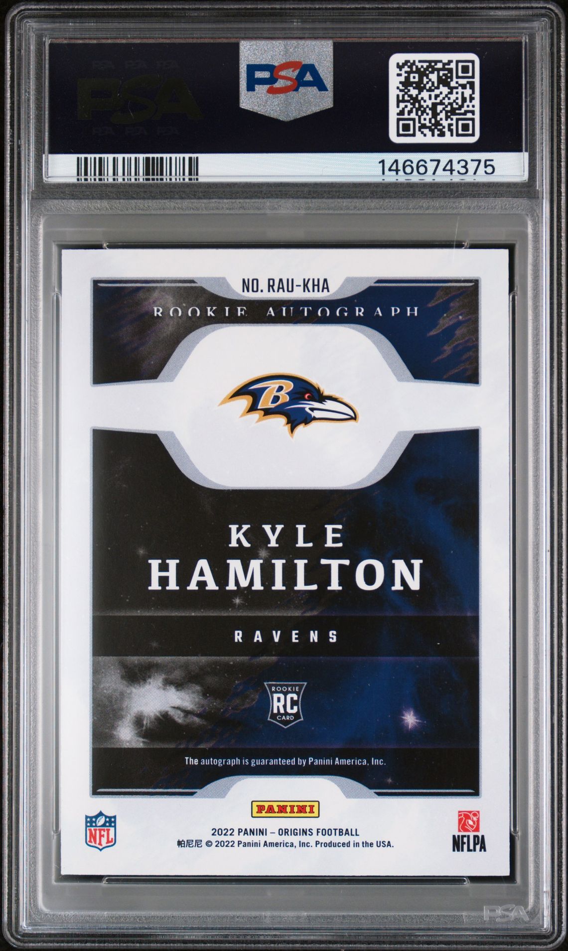 2022 Panini Origins Rookie Autographs Kyle Hamilton #Raukha (Rookie Autograph) Mint 9 back