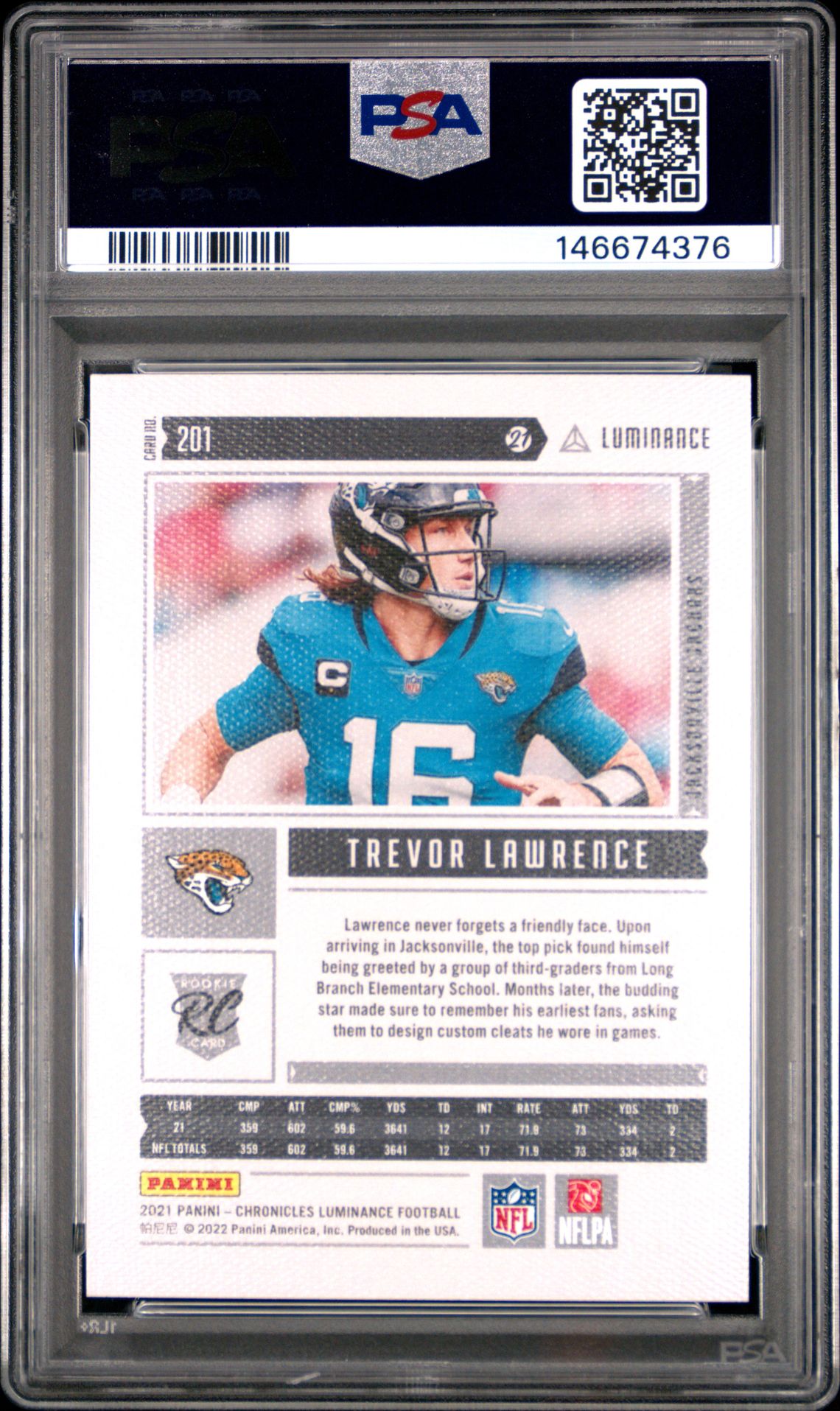 2021 Panini Chronicles Luminance Update Rookies Trevor Lawrence #201 (Luminance Update Rookies) Mint 9 back