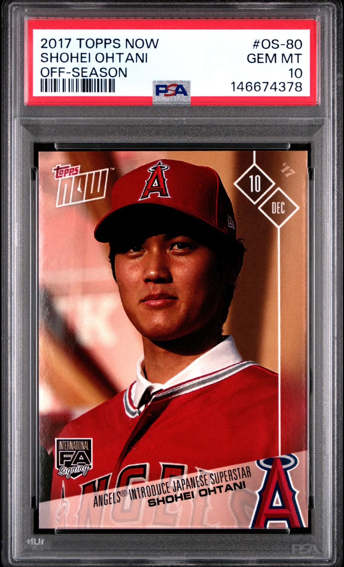 2017 Topps Now Off-Season Shohei Ohtani #Os-80 (Off-Season) Gem Mt 10 front