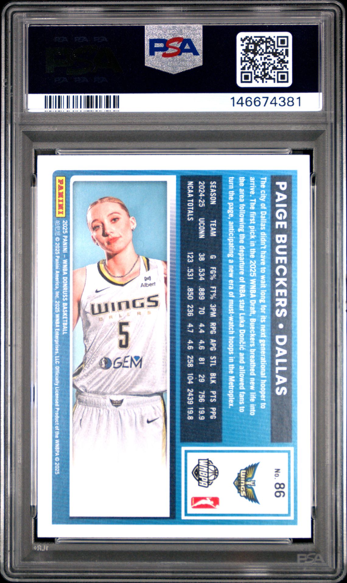 2025 Panini Donruss Wnba Paige Bueckers #86 Gem Mt 10 back