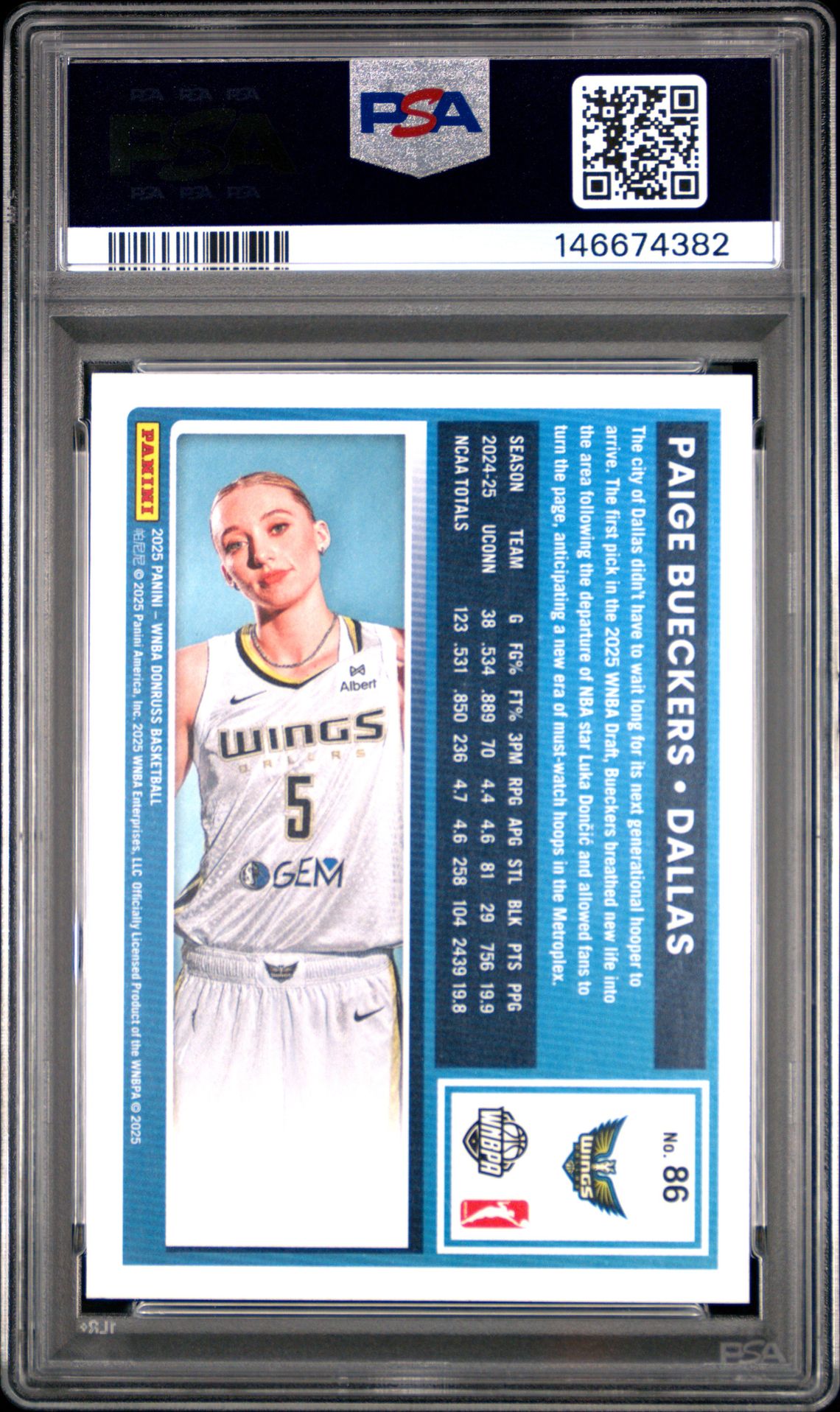 2025 Panini Donruss Wnba Paige Bueckers #86 Gem Mt 10 back