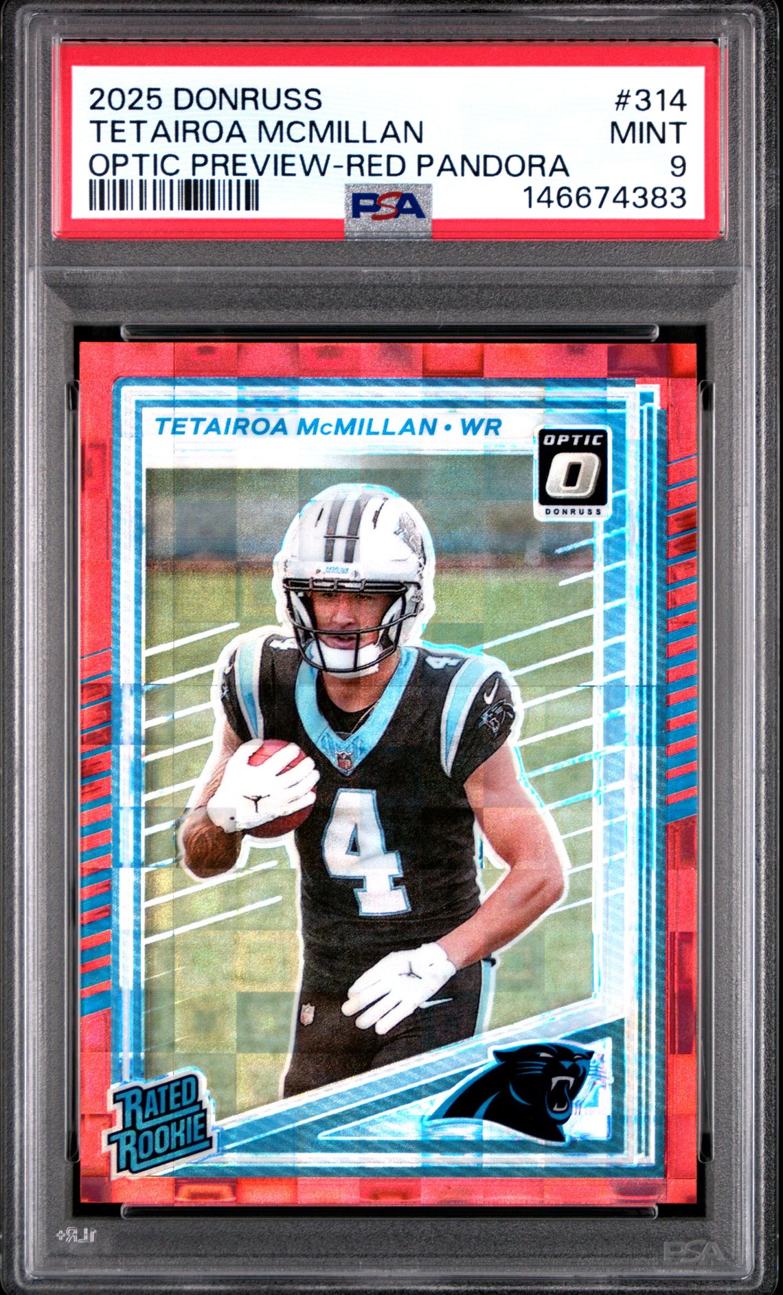 2025 Panini Donruss Tetairoa Mcmillan #314 (Optic Preview-Red Pandora) Mint 9 front