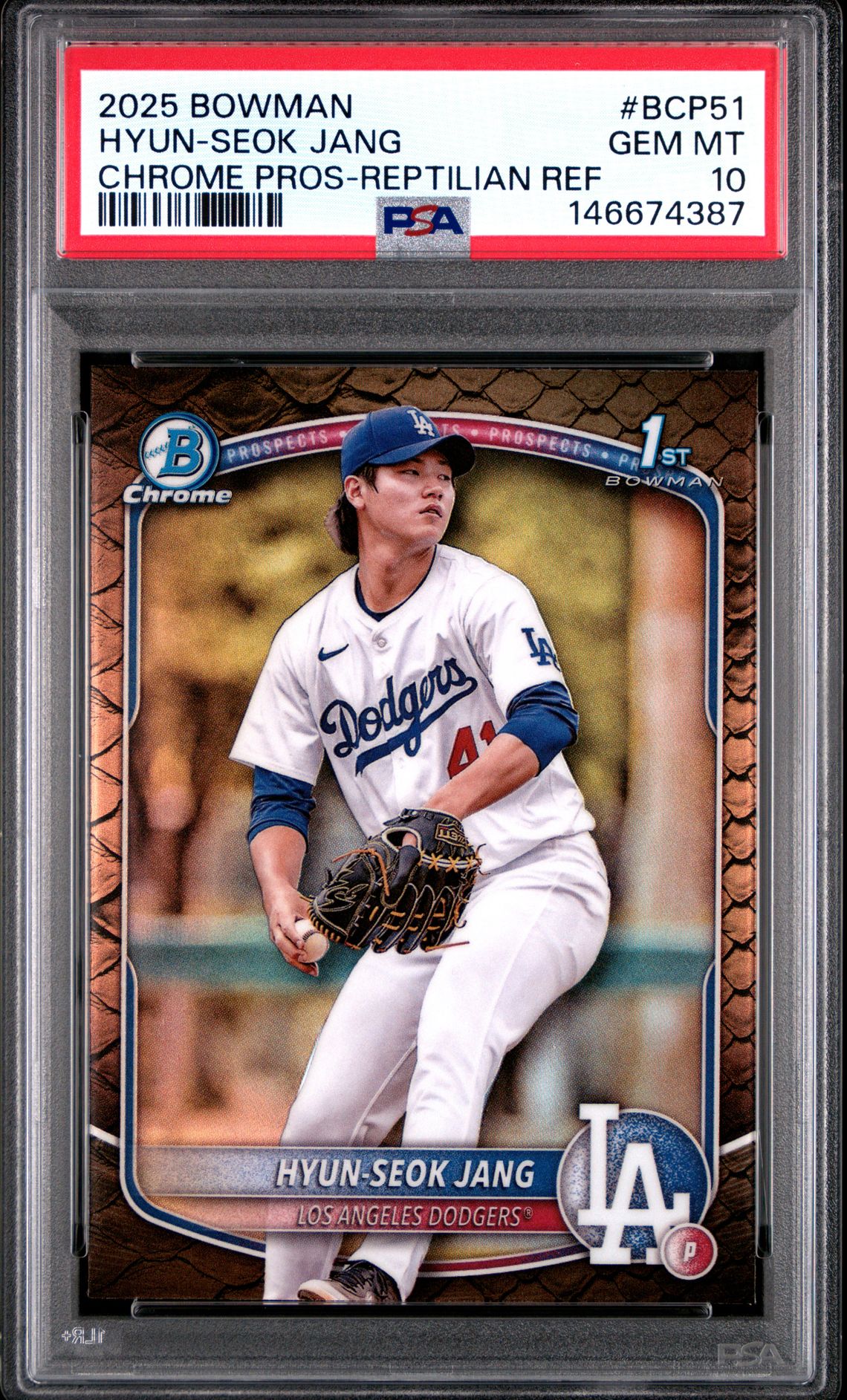 2025 Bowman Chrome Prospects Hyun-Seok Jang #Bcp51 (Chrome Pros-Reptilian Ref) Gem Mt 10 front