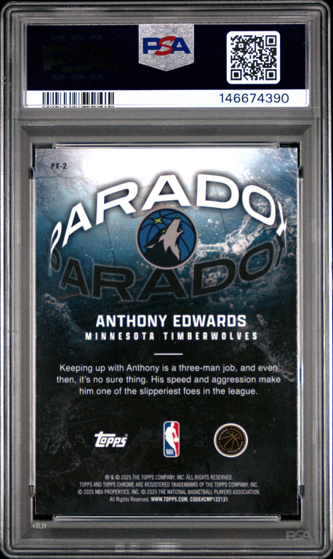 2025 Topps Chrome Paradox Anthony Edwards #Px-2 Gem Mt 10 back