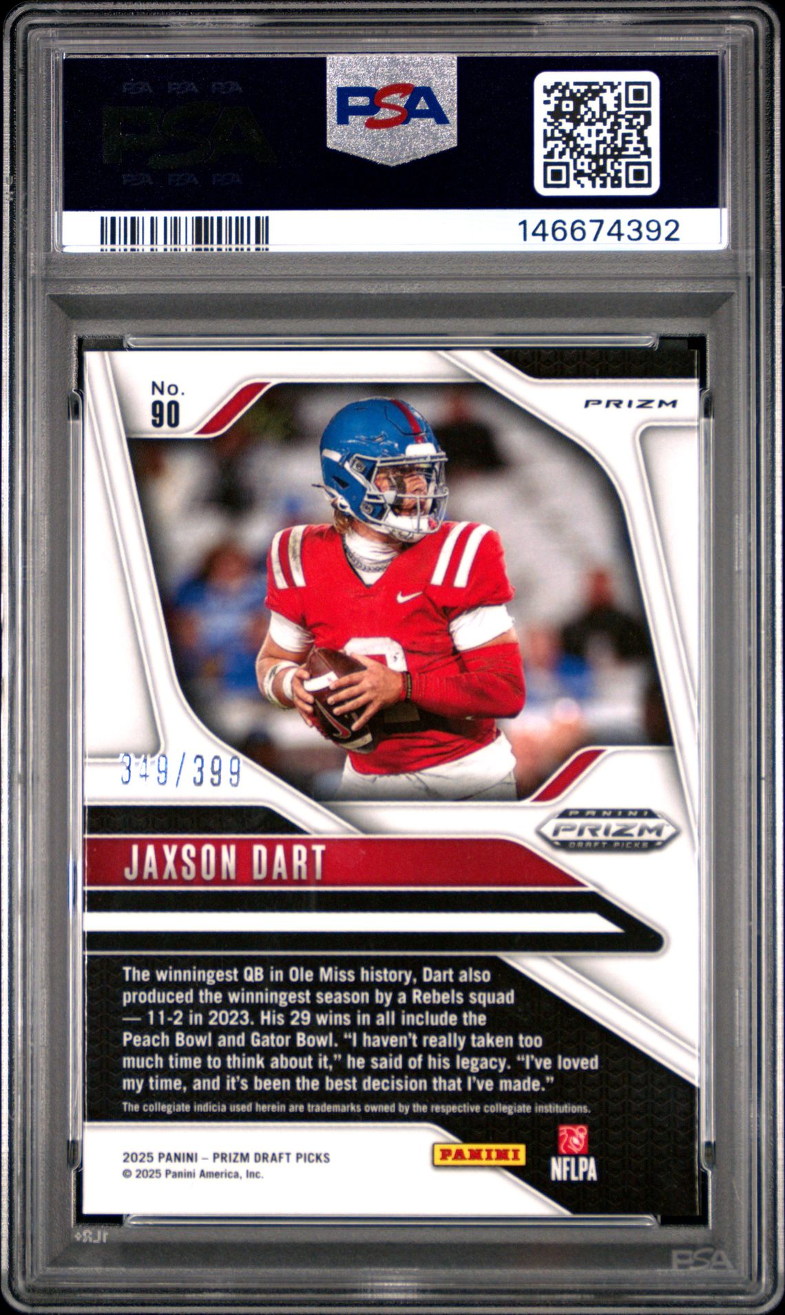 2025 Panini Prizm Draft Picks Jaxson Dart #90 (Red Prizm) Gem Mt 10 back