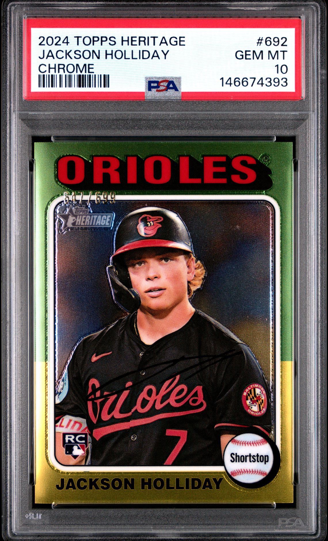 2024 Topps Heritage Jackson Holliday #692 (Chrome) Gem Mt 10 front