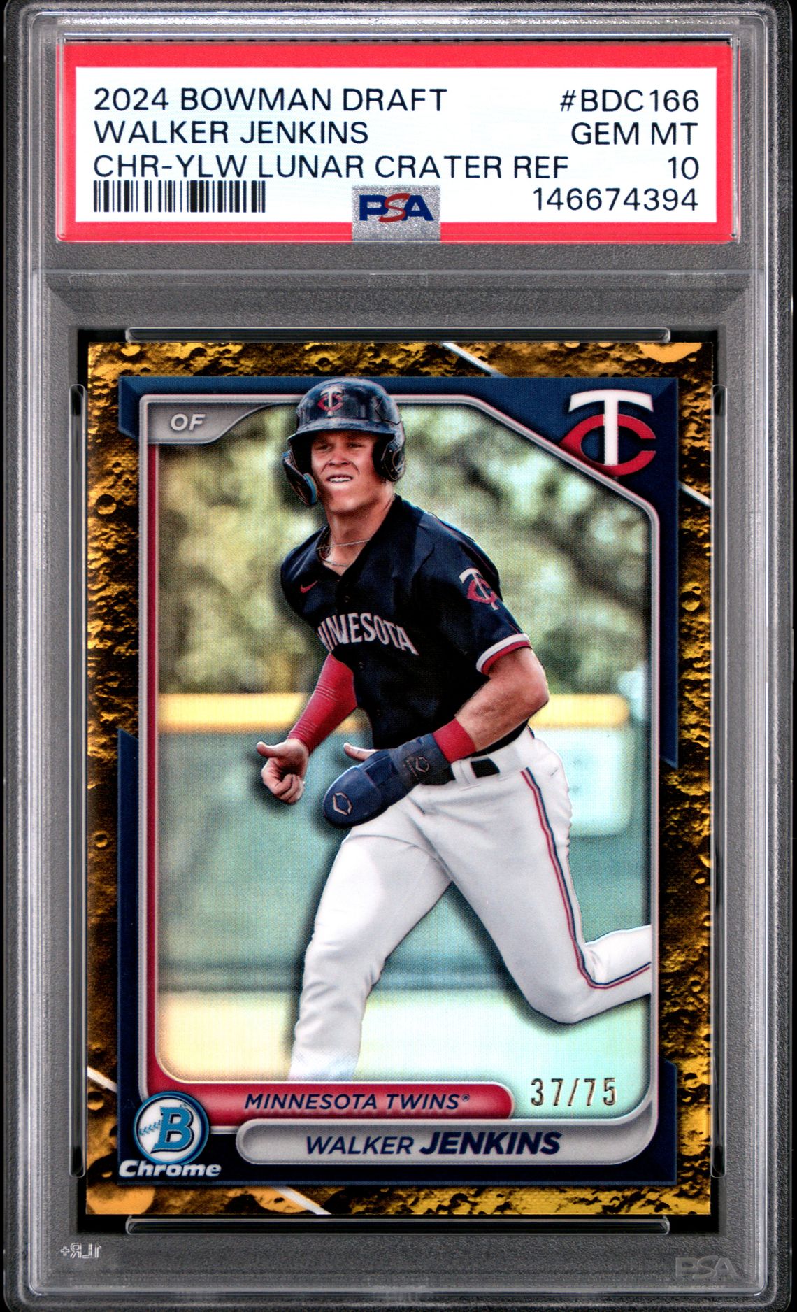 2024 Bowman Draft Walker Jenkins #Bdc166 (Chr-Ylw Lunar Crater Ref) Gem Mt 10 front