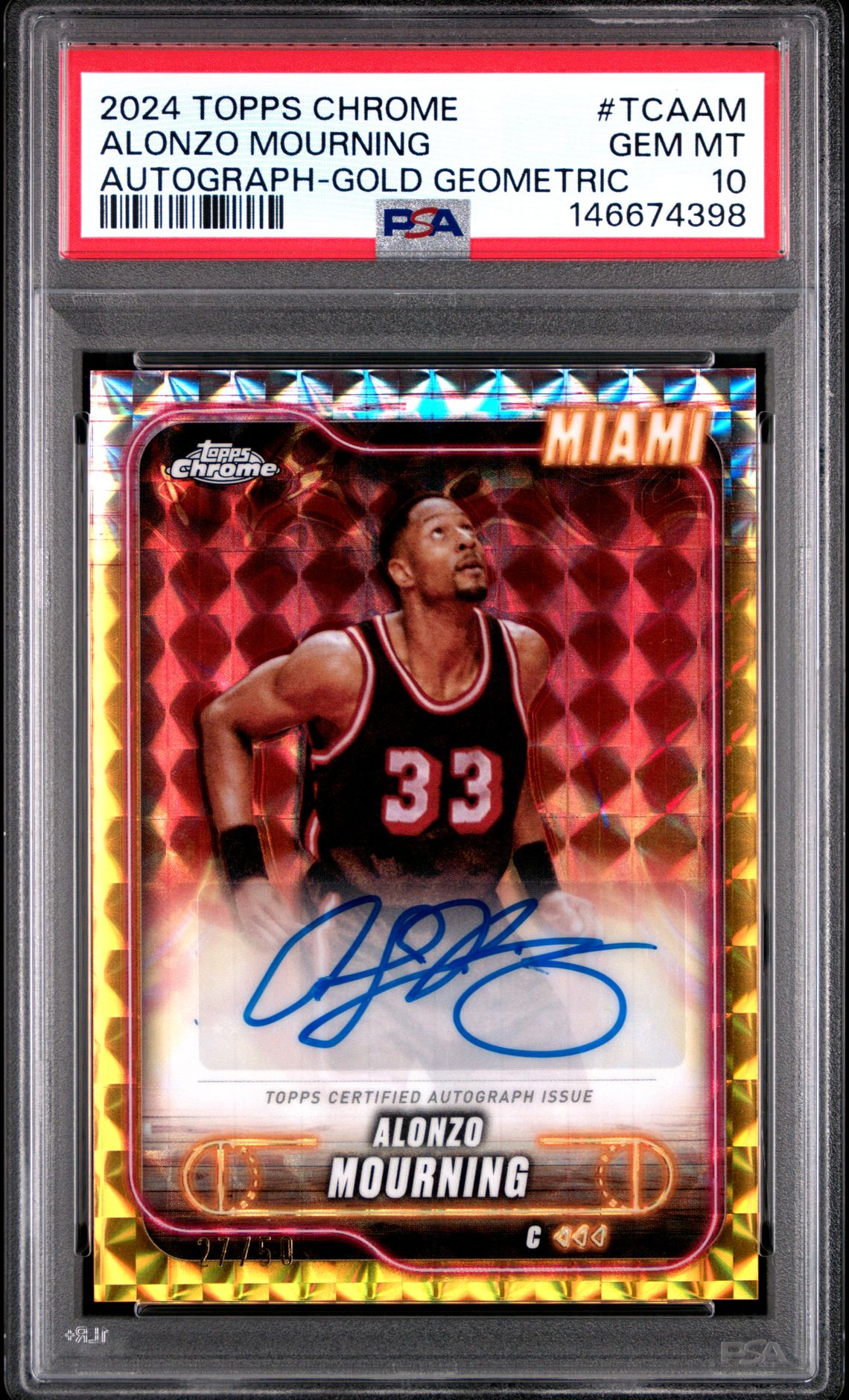 2024 Topps Chrome Topps Chrome Autographs Alonzo Mourning #Tcaam (Autograph-Gold Geometric) Gem Mt 10 front