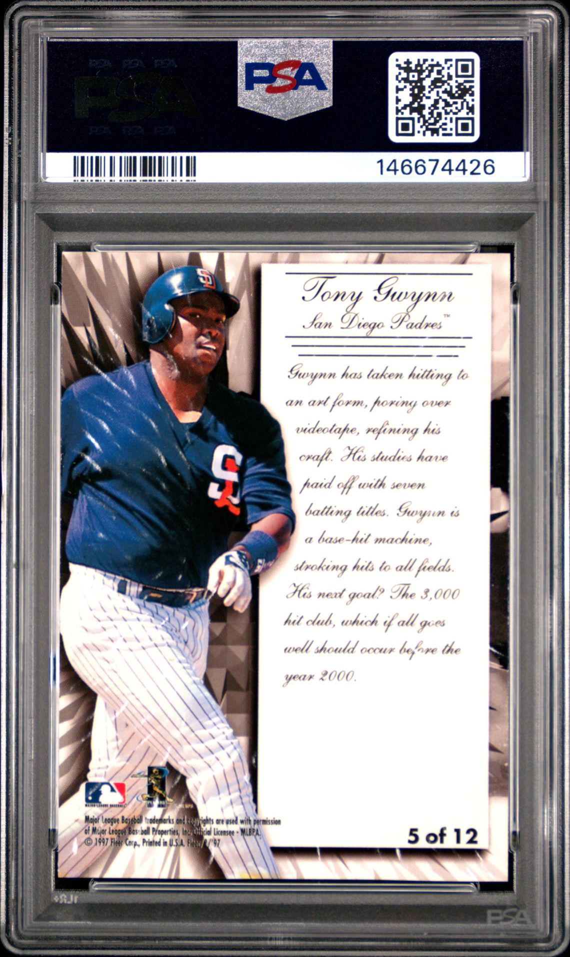 1997 Fleer Diamond Tributes Tony Gwynn #5 (Diamond Tributes) Mint 9 back