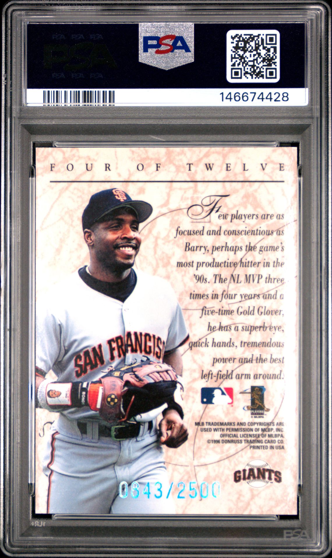 1997 Donruss Elite Inserts Barry Bonds #4 Mint 9 back