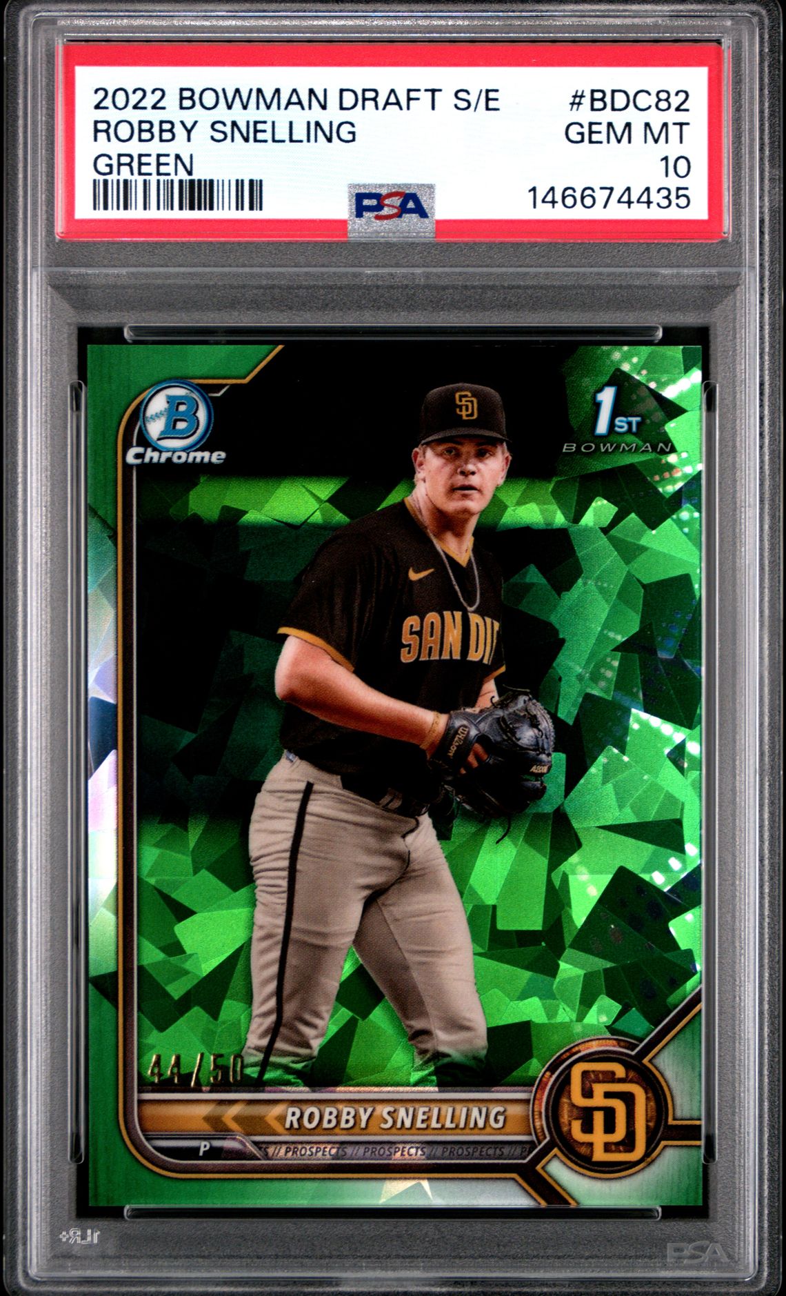 2022 Bowman Draft Chrome Sapphire Edition Robby Snelling #Bdc82 (Green) Gem Mt 10 front