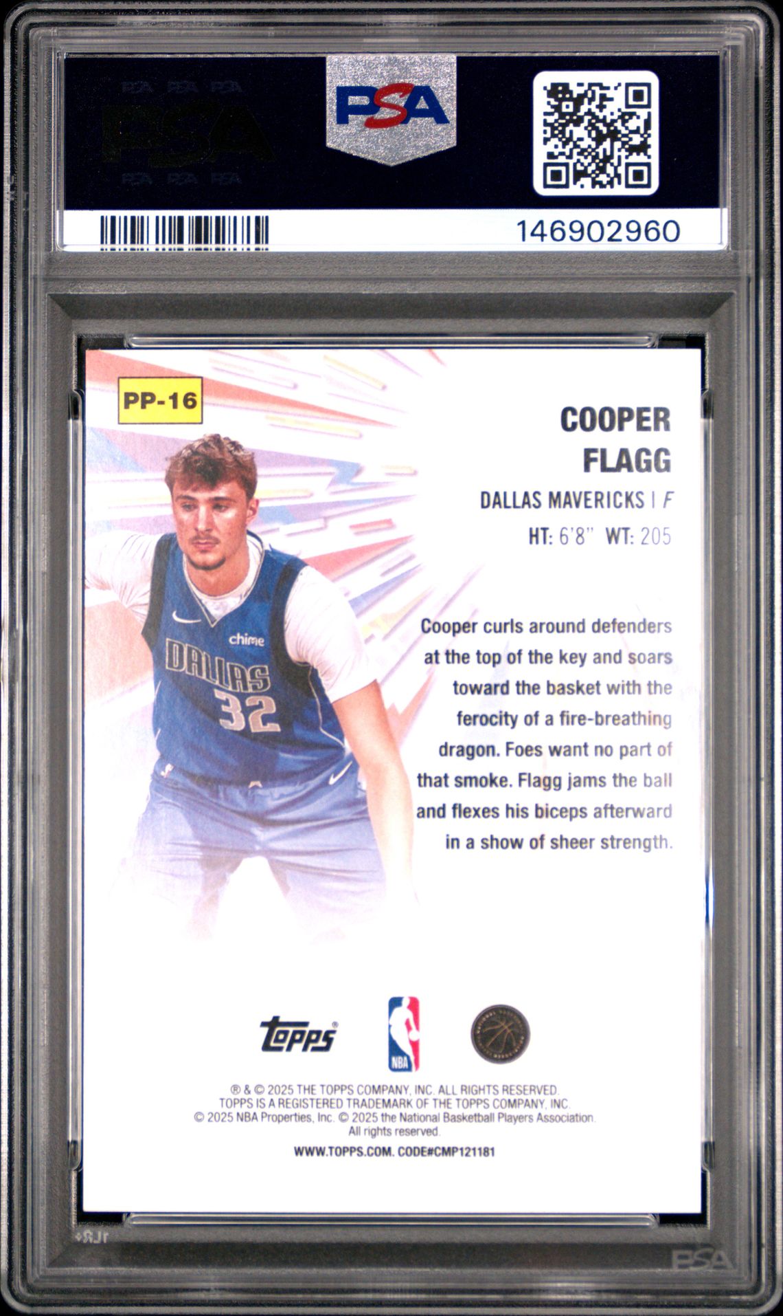 2025 Topps Power Players Cooper Flagg #Pp-16 Gem Mt 10 back view - PSA certificate #146902960