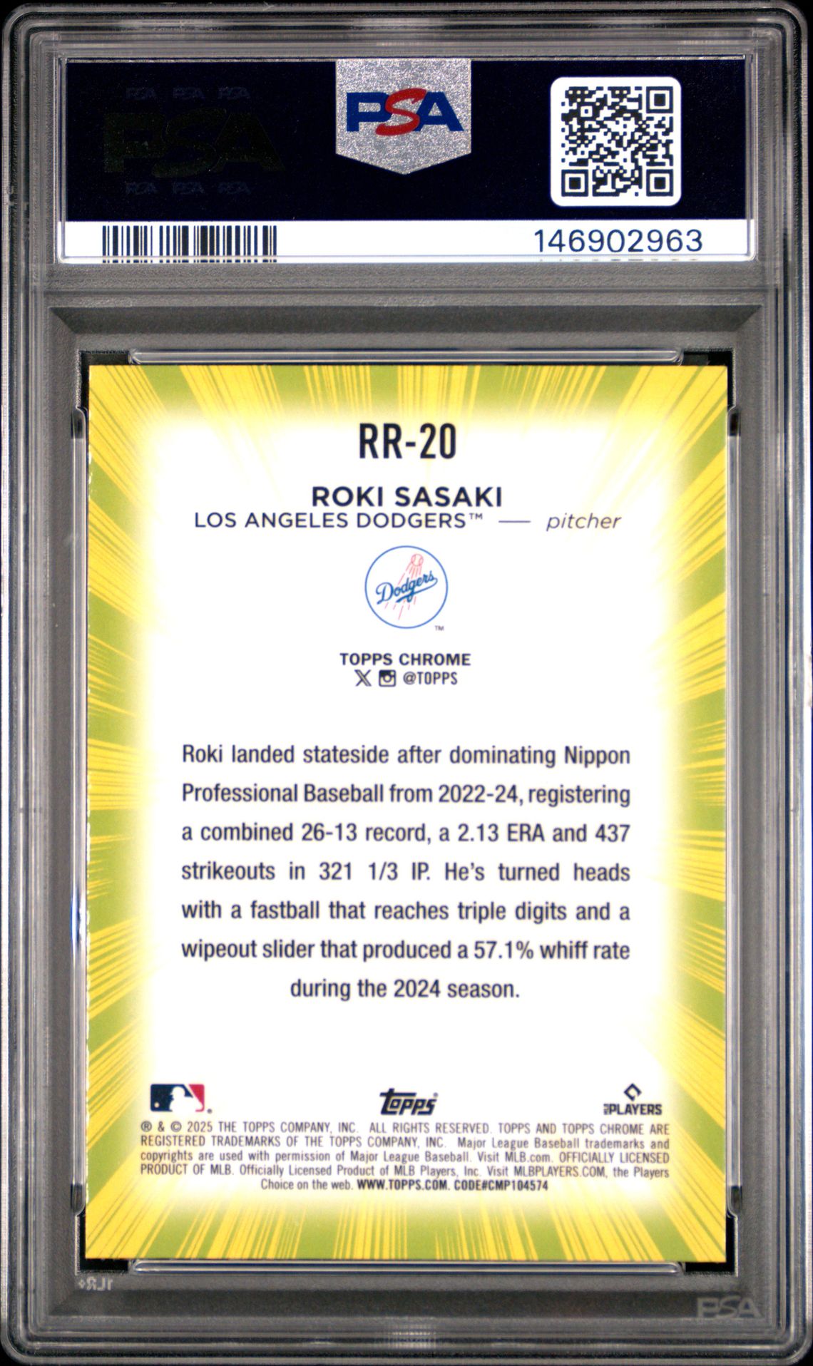 2025 Topps Chrome Radiating Rookies Roki Sasaki #Rr20 Gem Mt 10 back