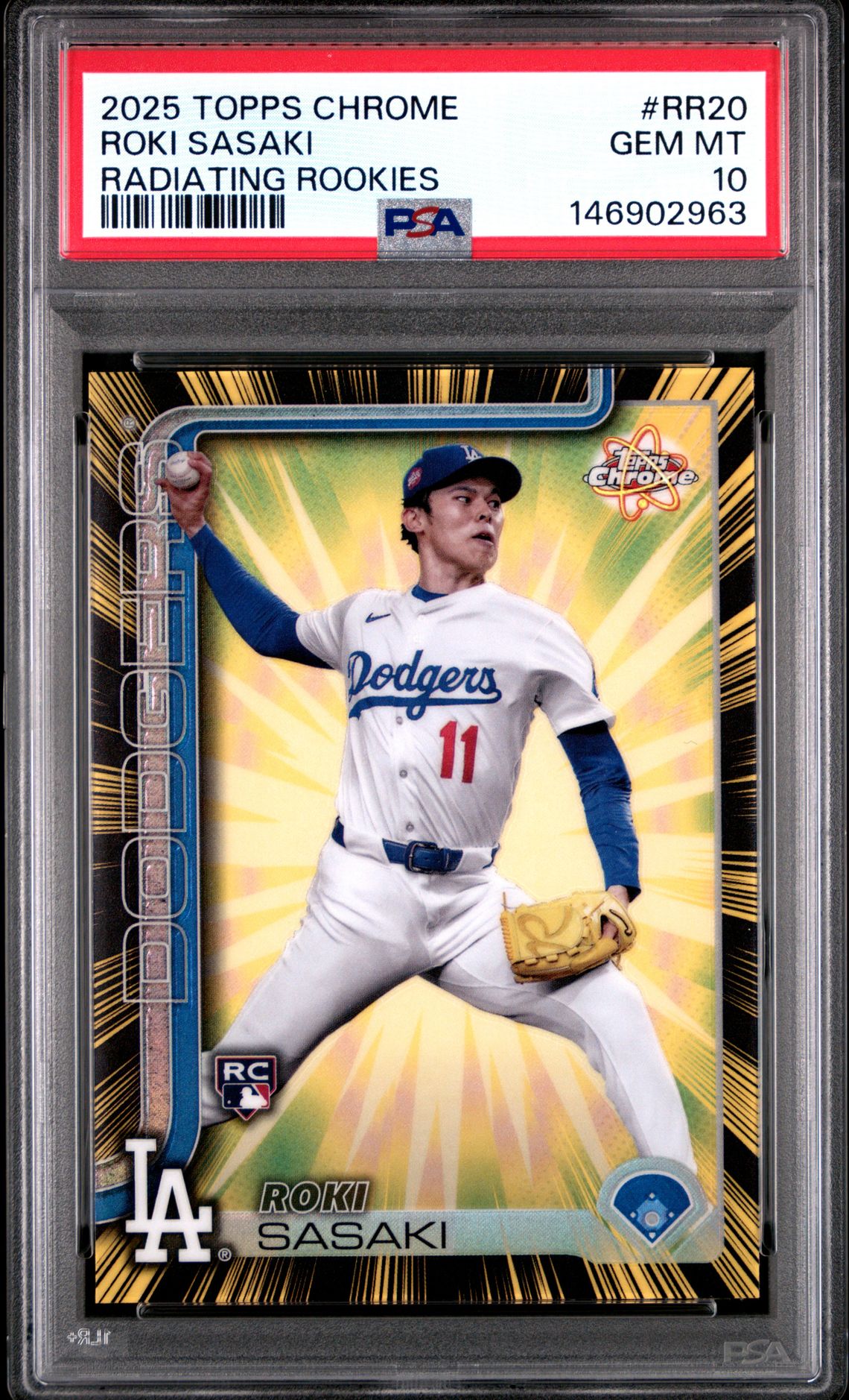 2025 Topps Chrome Radiating Rookies Roki Sasaki #Rr20 Gem Mt 10 front