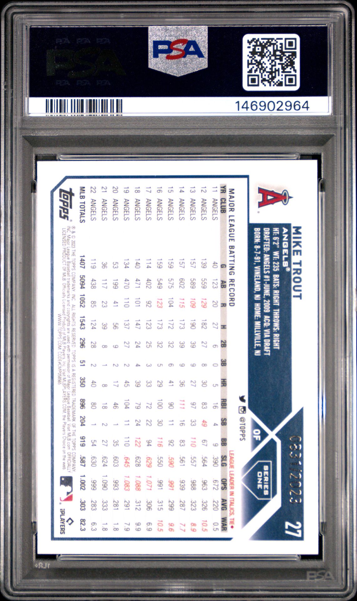 2023 Topps Mike Trout #27 (Gold) Mint 9 back